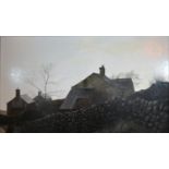 Jack Simcock 'Cottages and Stone Wall with Trees' Oil on Board, signed and dated 1978 35cm x 60cm