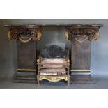 A Neo-Classical Fireplace, the variegated shaped marble top above a pair of patinated bronzed
