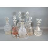 Two Pairs of Glass Decanters with stoppers together with three other cut-glass decanters