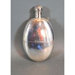 A Victorian Silver Hip Flask of Oval Form with removable cup London 1875 Maker George Adams 7oz