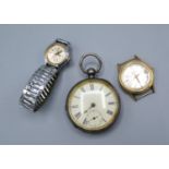 A Silver Cased Pocket Watch by Waltham together with a Roma gold-plated gentleman's wristwatch and a