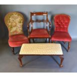 A Regency Style Armchair together with two Victorian side chairs and a rectangular stool