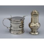 A George II Silver Pepper, London 1744, together with a William IV Silver Mustard with pierced