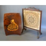 An Art Nouveau Fire Screen by Mary Cruikshank, relief decorated with two ladies, signed, 68 x