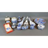 A Collection of Chinese Blue and White Ceramics to include a pair of miniature covered ginger