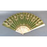 A Late 19th Century J Duvelleroy Fan with gilded embossed decorated mother-of-pearl sticks and