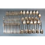 A Dutch Silver Canteen of Flatware comprising twelve tablespoons, twelve dessert spoons, twelve