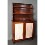 A 19th Century Mahogany Chiffonier, the boarded shelf back above a lower section with two fabric