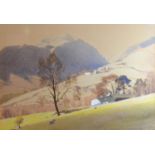 William Heaton Cooper 'Farm Buildings within a Mountainous Landscape' watercolour, signed 37cm x