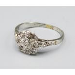 An 18ct White Gold Diamond Cluster Ring, 1.8 grams, ring size H