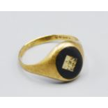 A 9ct Gold Signet Ring, set with a diamond, 2.9 grams, ring size U