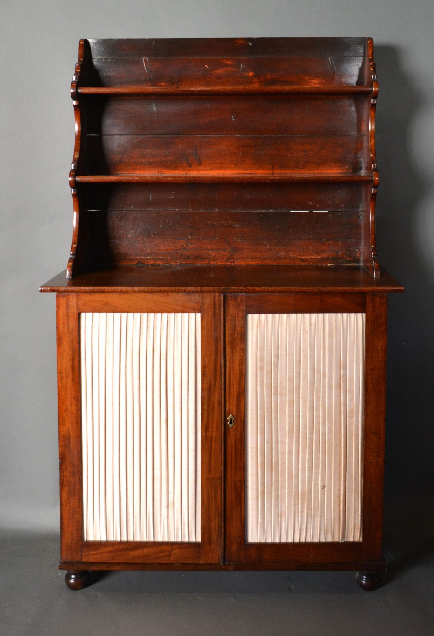 A 19th Century Mahogany Chiffonier, the boarded shelf back above a lower section with two fabric - Image 3 of 4