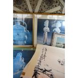 A Set of Four Chinese Photographs of Works of Art and Artefacts together with an Indian embroidery