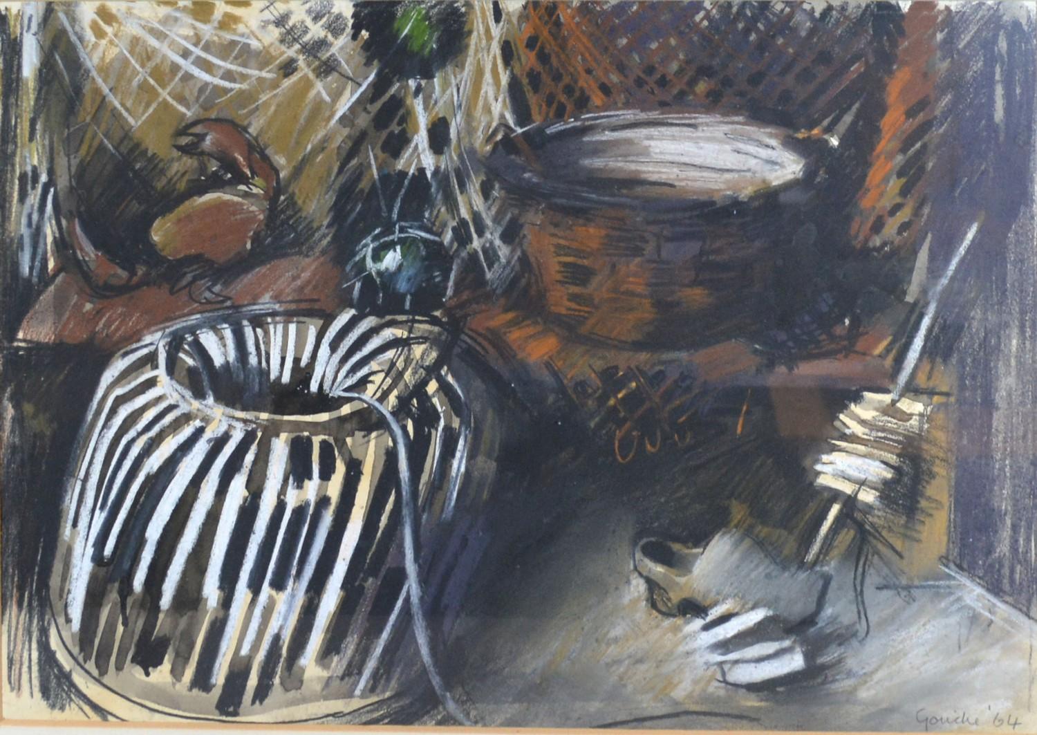 Alexander Goudie 'The Lobster Pot' mixed media, signed and dated 64, 30 x 42 cms - Image 2 of 6