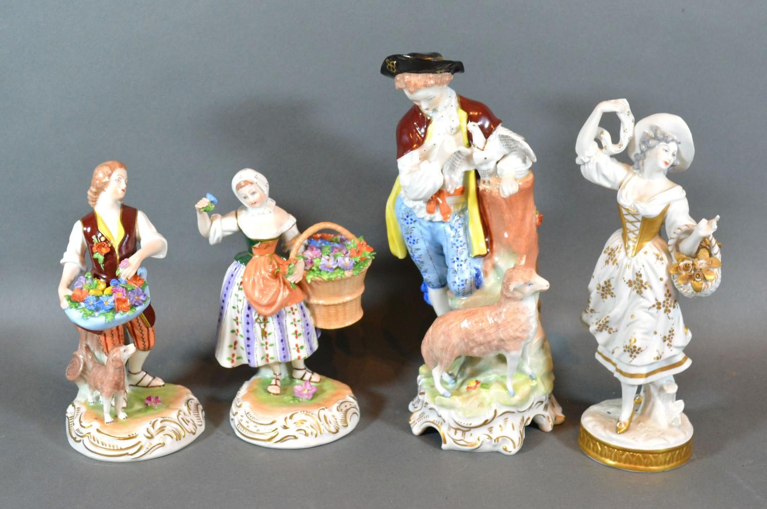 A German Porcelain Figure 'The Flower Seller' together with three other similar figures - Image 2 of 2