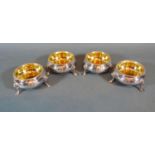A Set of Four Victorian Silver Salts of Circular Form with Silver gilt interiors each engraved