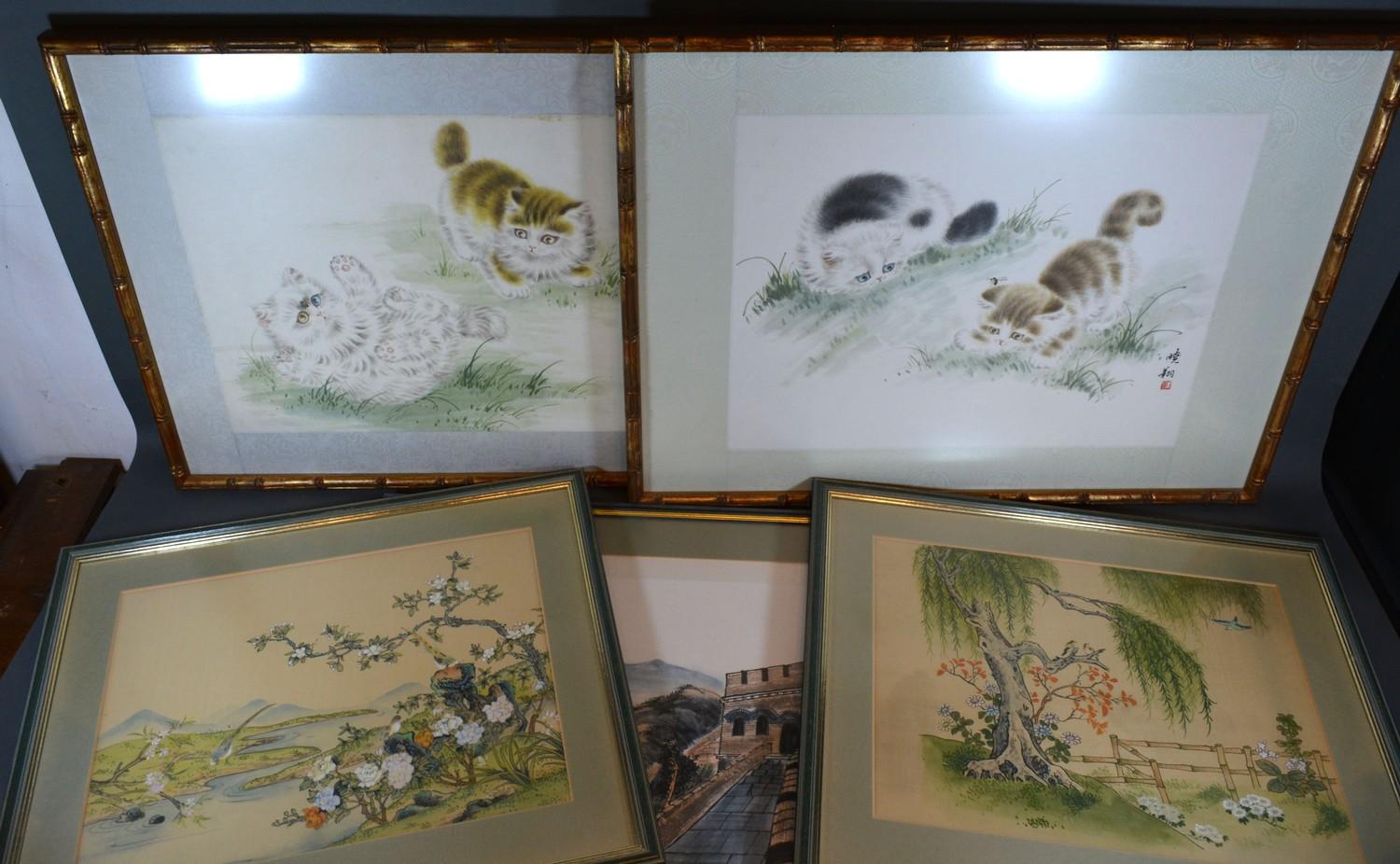 A Set of Six Chinese Paintings on Silk within gilded frames together with other related pictures - Bild 2 aus 2