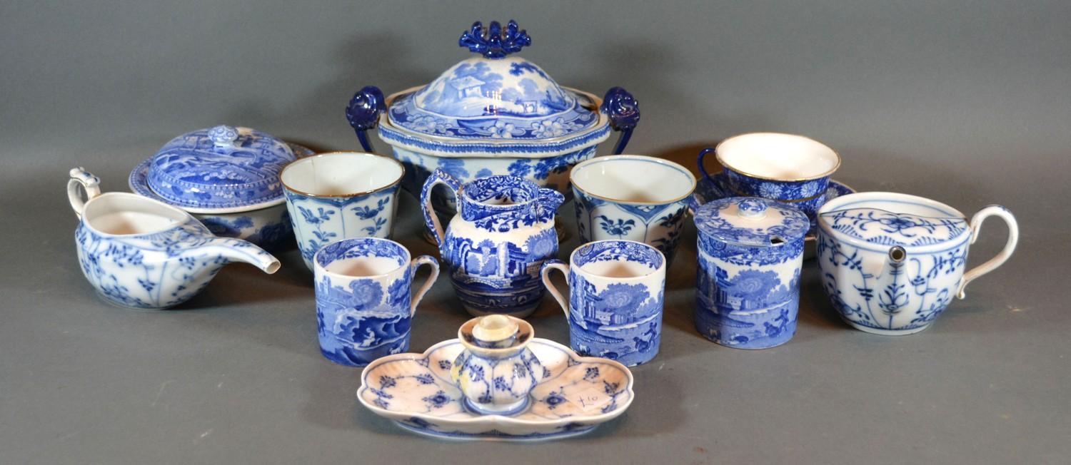 An Early 19th Century Underglaze Blue Decorated Covered Tureen together with a small collection of