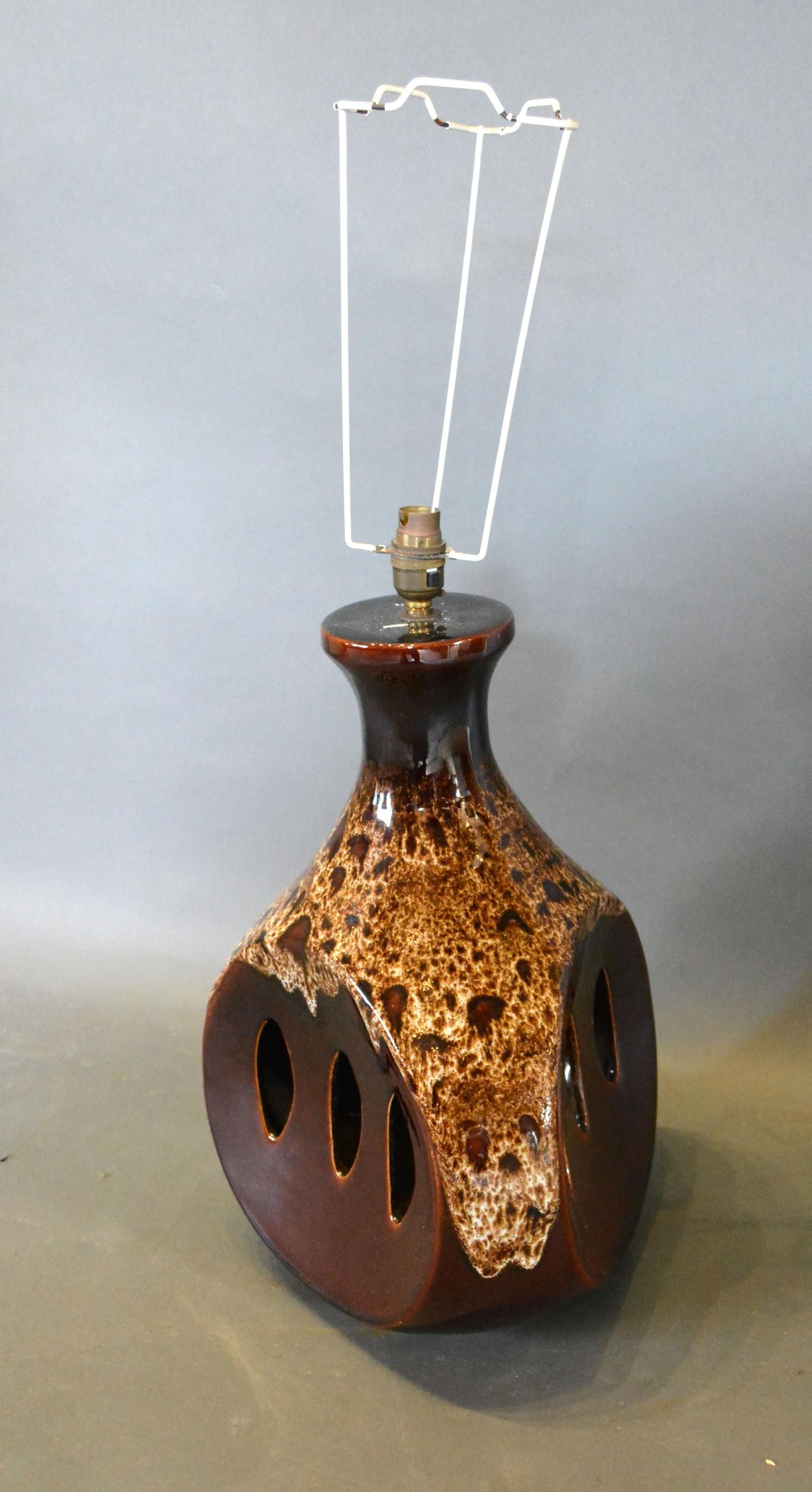 A Circa 1970's Table Lamp of Triangular Slip Glaze Form 50cm tall
