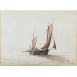 Admiral Marcus Lowther 'Chinese Sailing Boat at Sea' watercolour, monogrammed and dated 1886, 22 x