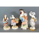 A German Porcelain Figure 'The Flower Seller' together with three other similar figures