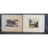 Thomas Monro 'Rural Landscape' a monochrome watercolour, 10 x 18 cms together with another small