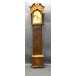 An Oak and Mahogany Long Cased Clock the arched hood with swan neck pediment above a star inlaid