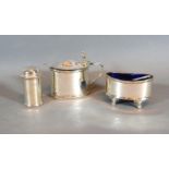 A Chester Silver Mustard together with a similar London silver salt and a Birmingham silver pepper