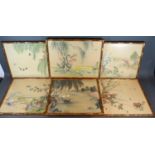 A Set of Six Chinese Paintings on Silk within gilded frames together with other related pictures