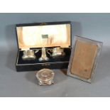 A Birmingham Silver Three Piece Condiment Set within fitted case together with a Birmingham silver
