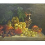 Edward Ladell, Still Life, Grapes and Fruit Upon A Table With Ewer, Oil on Canvas, 29cm x 35cm