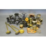 A Collection of Various Pewter Mugs together with a collection of other metal ware and a pair of