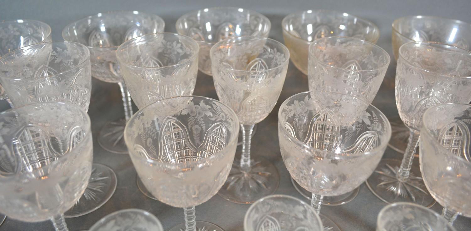 A Cut Glass Drinking Set comprising eight champagne glasses, various other glasses and six finger - Image 2 of 3