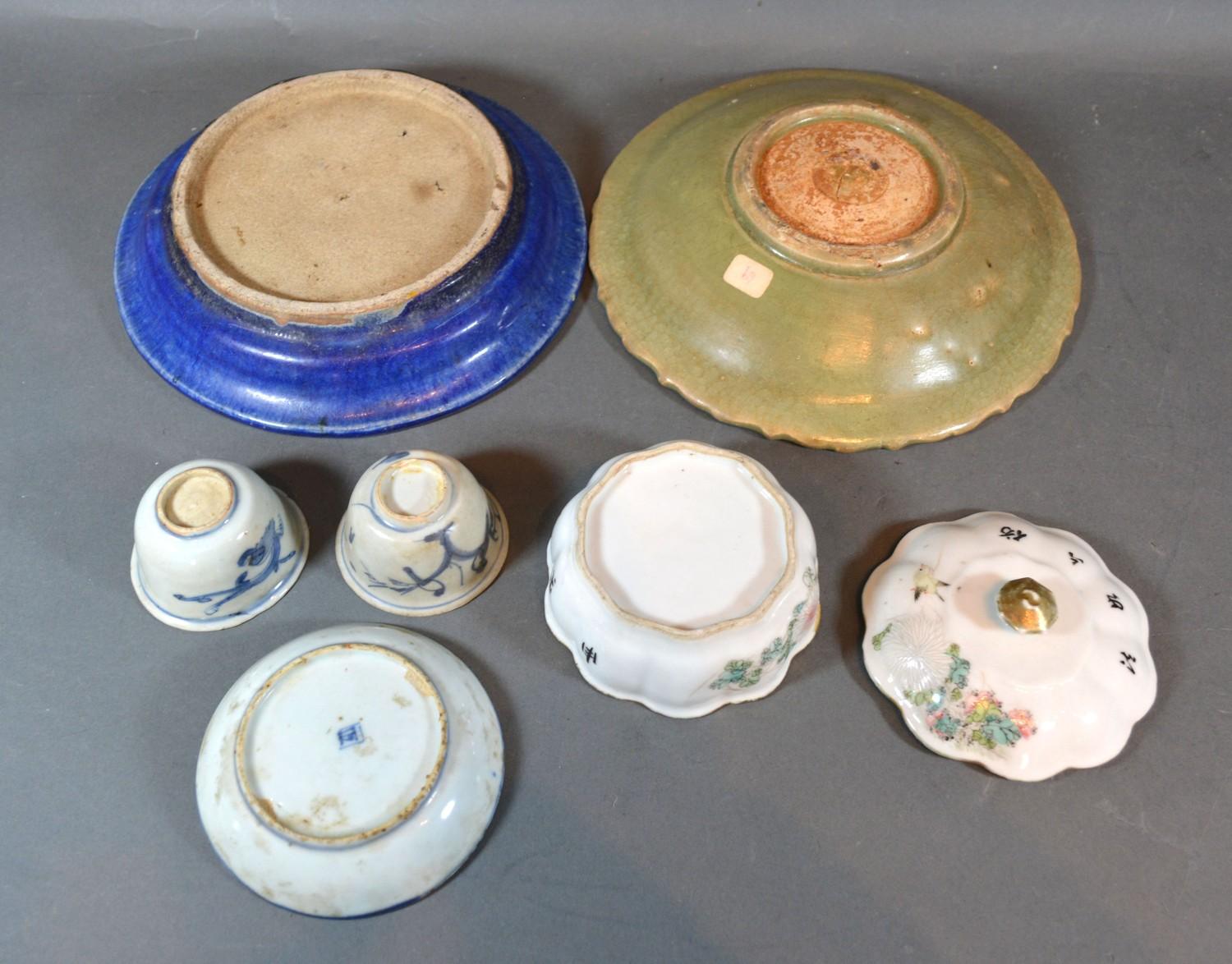 An Early Chinese Green Glazed Dish together with another dish, two tea bowls, a saucer and a - Image 2 of 2