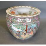 A Chinese Porcelain Fish Bowl decorated in polychrome enamels 37cm diameter
