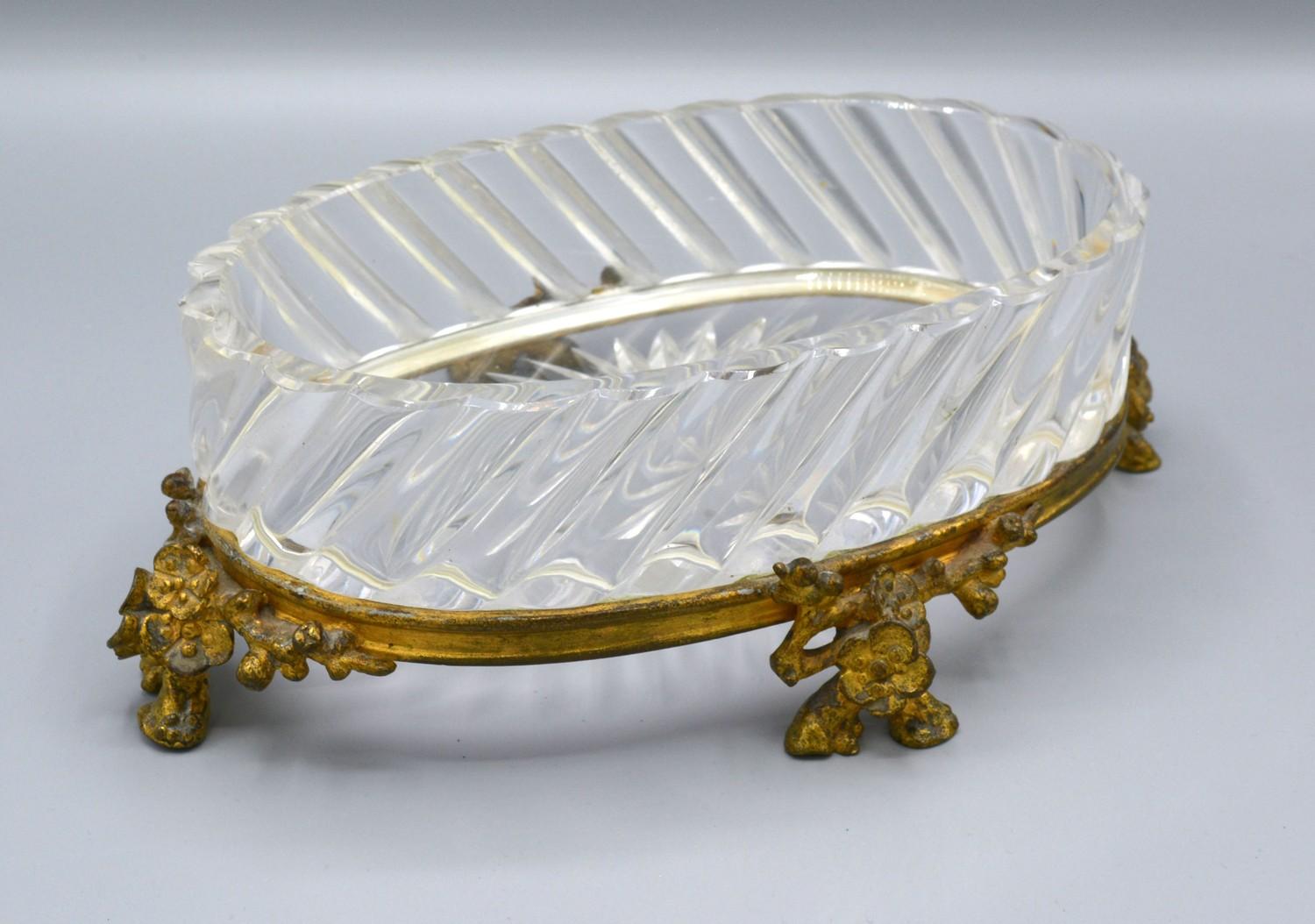 A Baccarat Cut Glass and Ormolu Mounted Dish of Oval Form raised upon low shaped feet decorated with