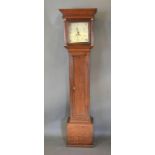 A George III Oak Long Case Clock, the square hood with half turned pilasters, the painted dial