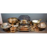 A Silver Plated Rollover Bacon Dish together with a collection of other silver plate to include flat