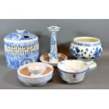 A Chinese Underglaze Blue Decorated Incense Burner together with four other similar items of Chinese