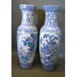 A Pair of Chinese Porcelain Large Floor Vases each decorated in underglaze blue with exotic birds