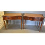 A Pair of 20th Century Mahogany Card Tables each with a tooled leather inset top above a frieze