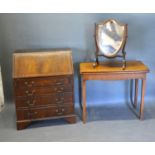 A 20th Century Mahogany Bureau together with a 19th Century Mahogany Card Table and a mahogany swing