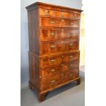 A George II Walnut Chest on Chest, the moulded cornice above three short and six long graduated