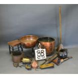A 19th Century Copper Log Bin together with other items of copper and brass ware