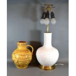 A Commemorative Large Jug for The Golden Hinde together with a Chinese style table lamp