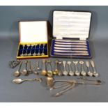 A Set of Six Sheffield Silver Handled Tea Knives within a fitted case together with various spoons