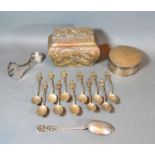 A Russian Silver Niello Spoon marked 84, together with various continental white metal spoons, a