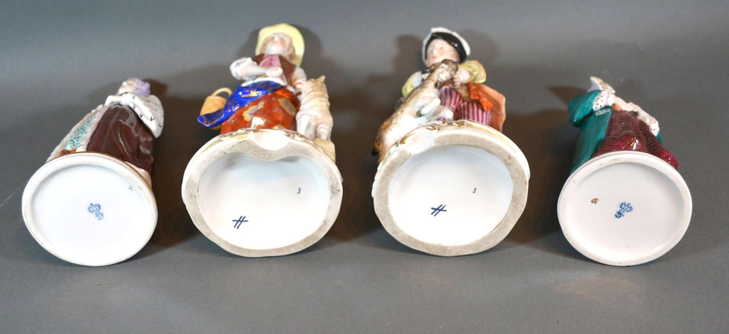 A Pair of German Porcelain Figures decorated in polychrome enamels and highlighted with gilt - Image 2 of 2