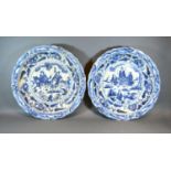 A Pair of Chinese Underglaze Blue Decorated Large Chargers, each decorated with figures within