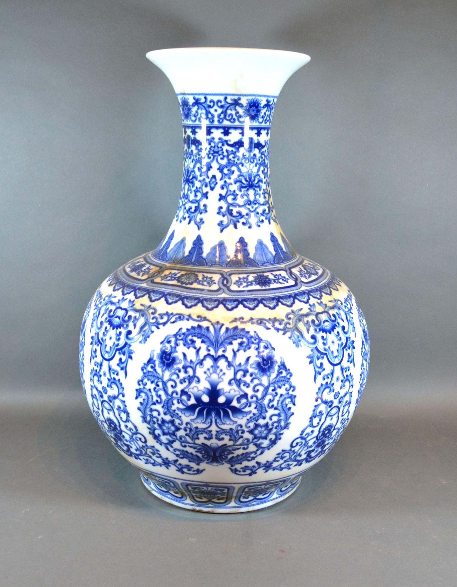 A Chinese Underglaze Blue Decorated Bottleneck Vase, blue seal mark to base, 55 cms tall